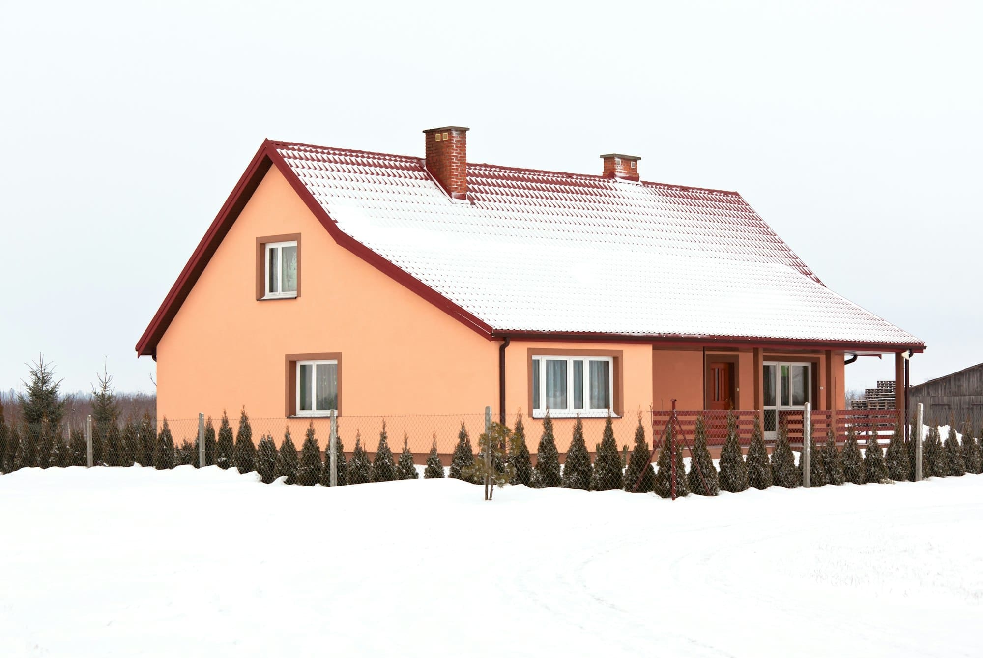 residential house in gray winter day